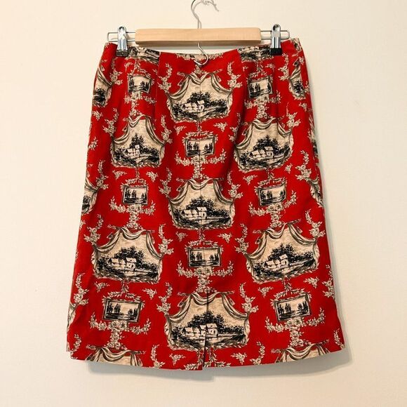 Talbots Red Tan Toile 100% Cotton Pencil Skirt Size 8 - Picture 5 of 7